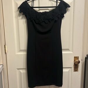 Bisou Bisou black off the shoulder cocktail dress. Women’s size 10